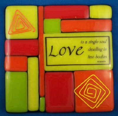 Inspirational Aristotle quote about love in fused stained glass and made in the USA