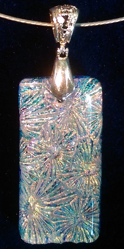 abstract pendant handcrafted in florentine dichroic glass in the USA