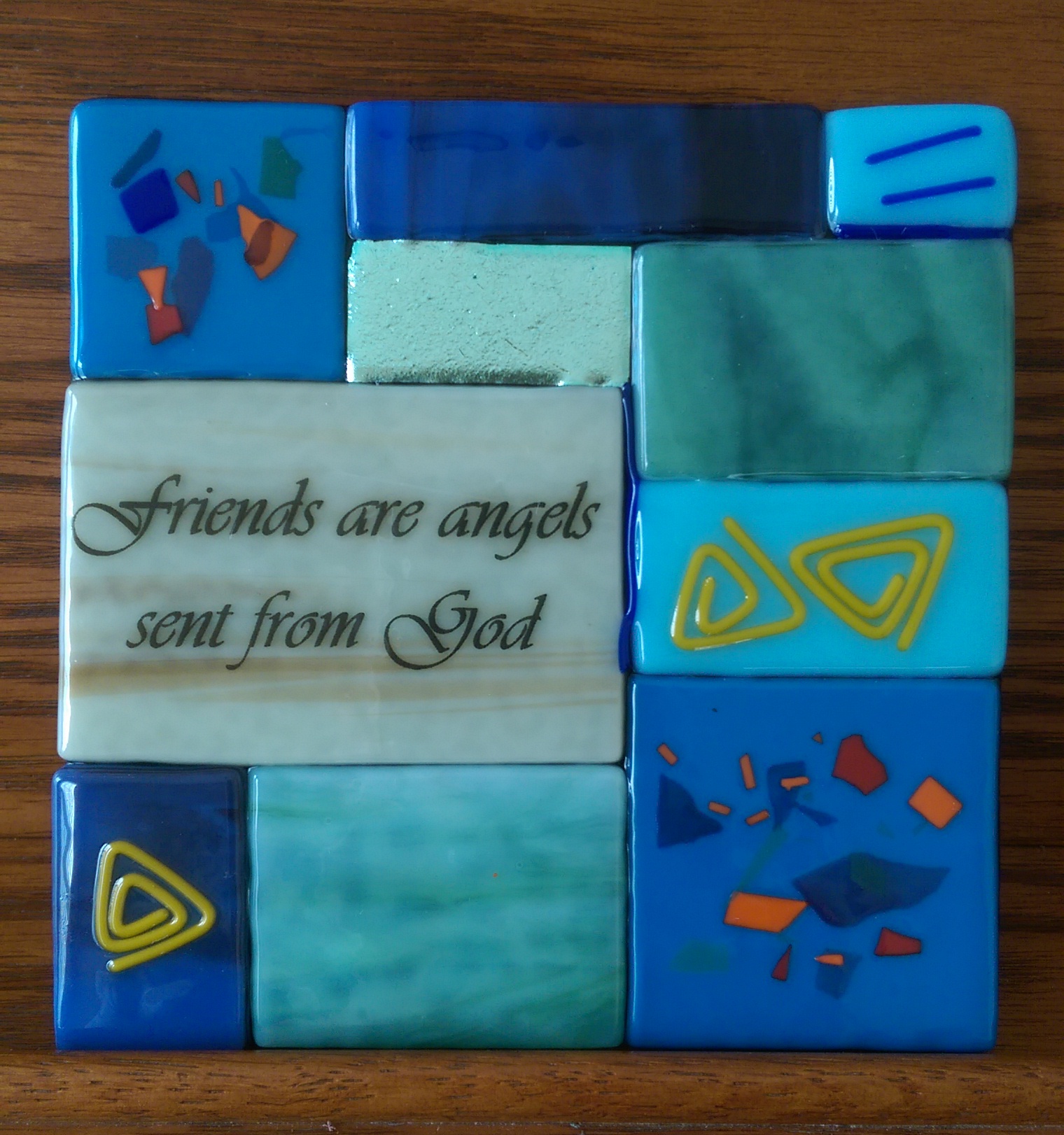 Inspirational friendship gift in fused stained glass - cool colors - and made in the USA