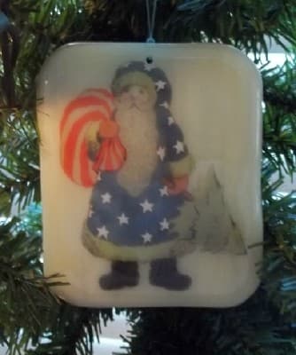 patriotic santa claus ornament on stained glass made in the USA