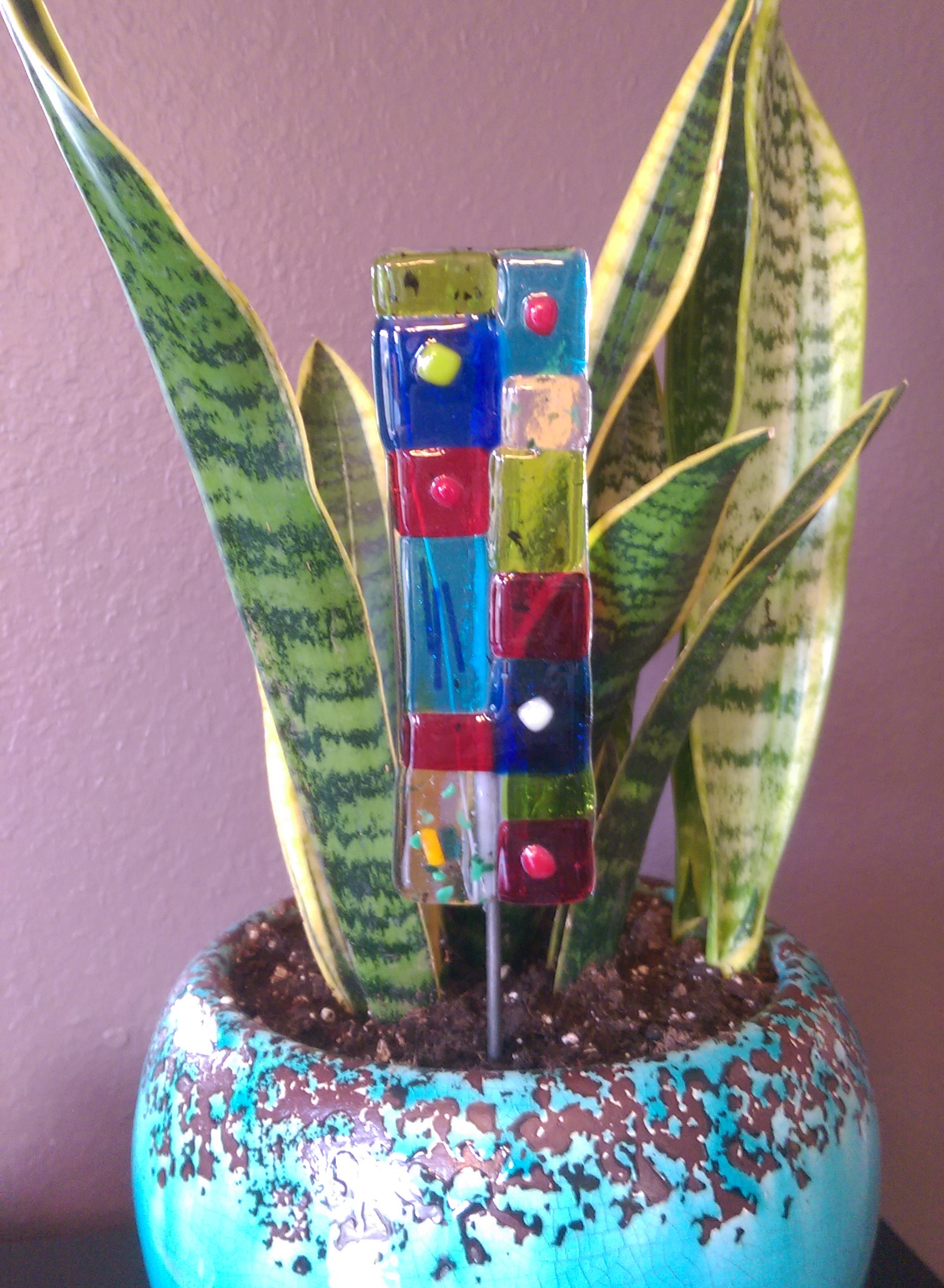 Fused glass plant poke made in the USA