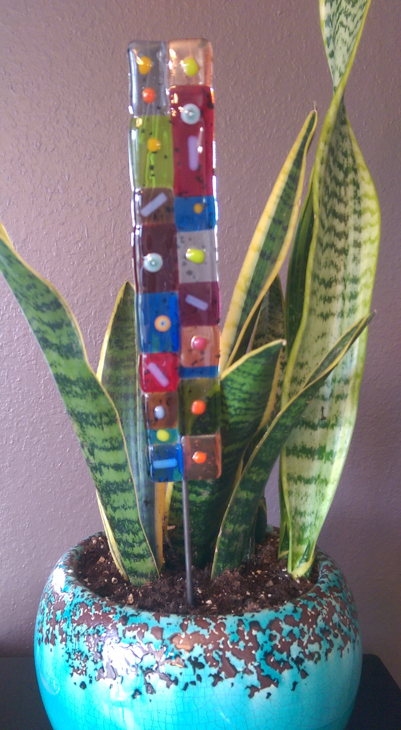 Fused glass plant poke made in the USA