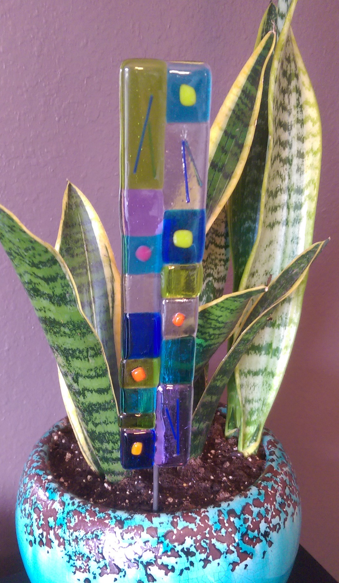 Fused glass plant poke made in the USA