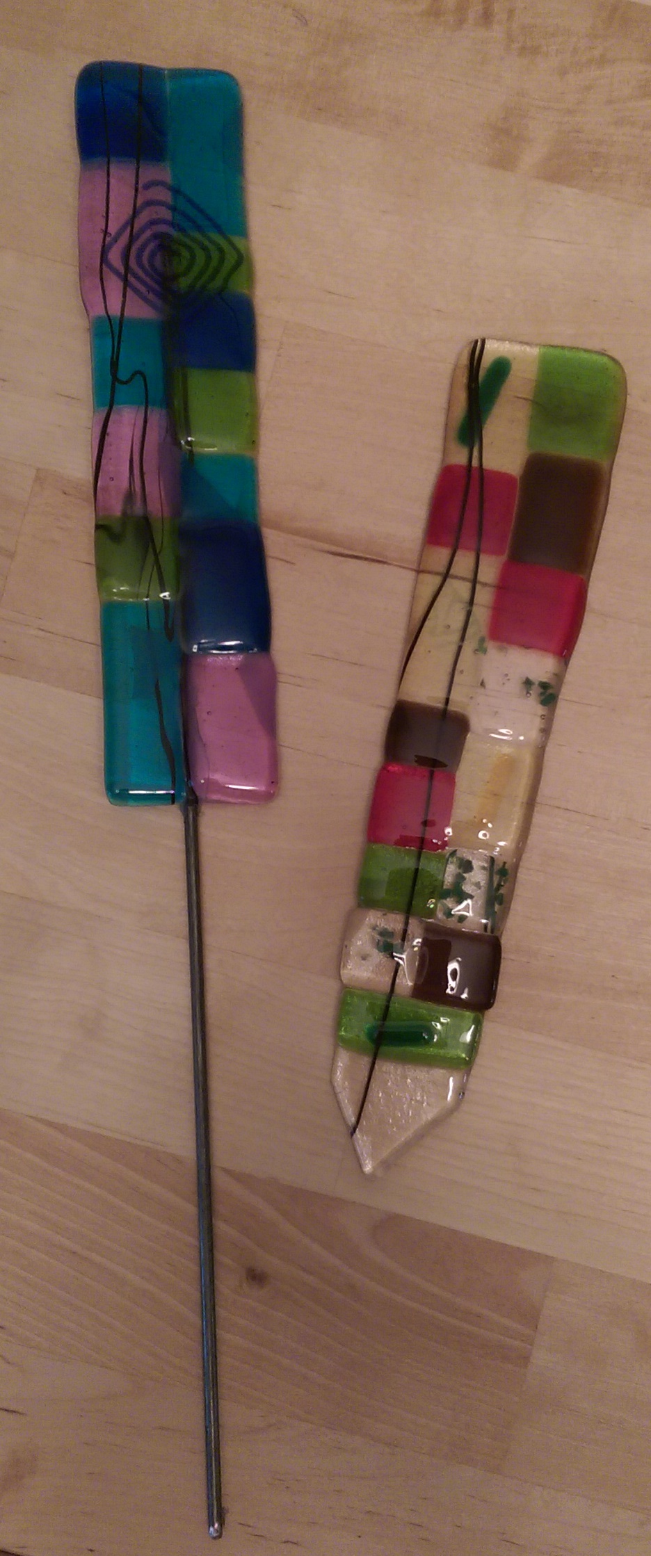 Fused glass plant pokes made in the USA