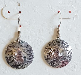 sterling silver disk earrings with horizontal etch handcrafted in the USA