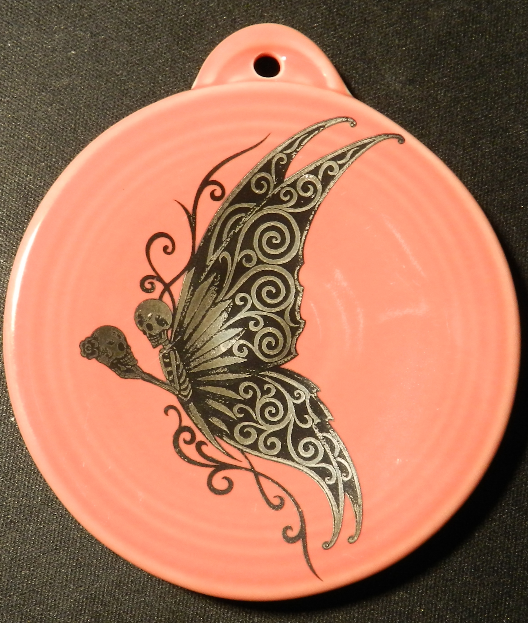 Skeleton butterfly fired on pottery ornament and made in the USA